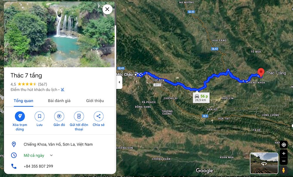 Thác Chiềng Khoa cách trung tâm Mộc Châu khoảng 28km